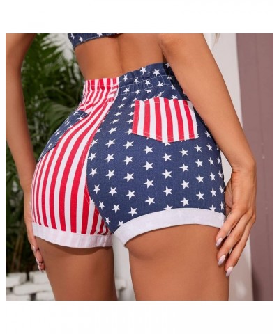 American Flag Shorts for Women 4th of July Elastic Waist Casual Cotton Shorts Distressed Denim Shorts A2-blue $8.50 Shorts