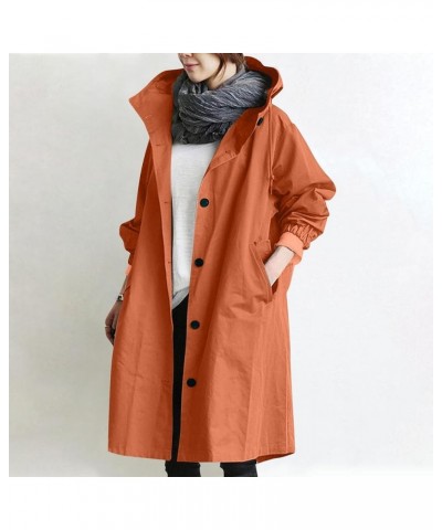 Womens Trench Coat Waterproof Women's Trench Jackets Rain Jacket Hooded Oversized Elegant Windbreaker Coat Outwear 04-orange ...