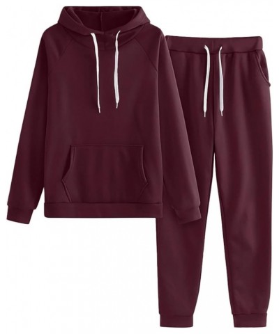 Women 2 Piece Outfits Sweatsuit Long Sleeve Hooded Sweatshirt Jogger Lounge Sweatpants Sportwear Workout Tracksuit Set D-wine...