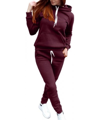 Women 2 Piece Outfits Sweatsuit Long Sleeve Hooded Sweatshirt Jogger Lounge Sweatpants Sportwear Workout Tracksuit Set D-wine...