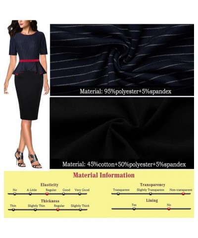 Womens Crew Neck Peplum Colorblock Work Business Office Bodycon Pencil Dress Navy Blue Stripe+ Black $19.35 Dresses