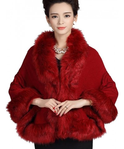 Helan Women's Faux Fox Fur Warm Luxury Cape Cloak Coat Fur Wrap Bridal Stoles Wedding Fur Shawl With Floral Floral Purplish R...