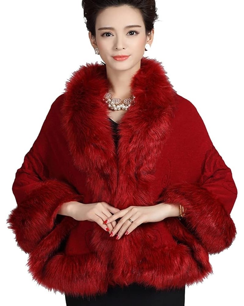 Helan Women's Faux Fox Fur Warm Luxury Cape Cloak Coat Fur Wrap Bridal Stoles Wedding Fur Shawl With Floral Floral Purplish R...