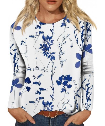 Women's Long Sleeve Tops Plus Size Tie Dye Floral Printed Blouse for Leggings Fall Women Tops Oversized Sweatshirt 08-blue $8...