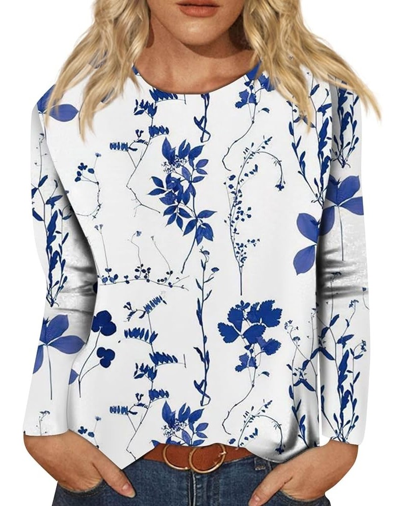 Women's Long Sleeve Tops Plus Size Tie Dye Floral Printed Blouse for Leggings Fall Women Tops Oversized Sweatshirt 08-blue $8...