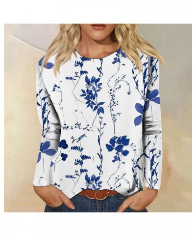 Women's Long Sleeve Tops Plus Size Tie Dye Floral Printed Blouse for Leggings Fall Women Tops Oversized Sweatshirt 08-blue $8...