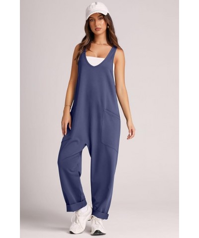 Jumpsuits For Women Casual Summer Dressy Sleeveless Overalls Long Loose Baggy Rompers Jumpers With Pockets 2024 10-navy $14.9...