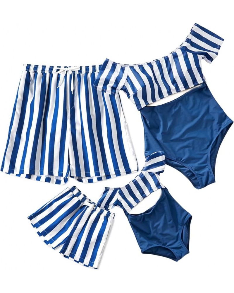 Family Matching Swimwear One Piece Bathing Suit Striped Hollow Out Monokini Mommy and Me Beachwear Boys Blue-striped $13.99 S...