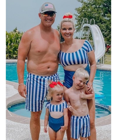 Family Matching Swimwear One Piece Bathing Suit Striped Hollow Out Monokini Mommy and Me Beachwear Boys Blue-striped $13.99 S...