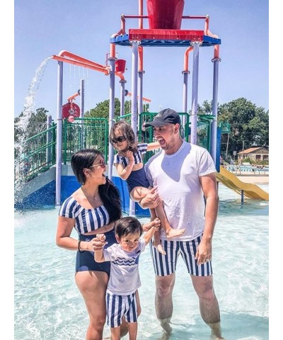 Family Matching Swimwear One Piece Bathing Suit Striped Hollow Out Monokini Mommy and Me Beachwear Boys Blue-striped $13.99 S...