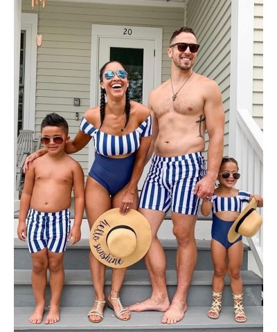 Family Matching Swimwear One Piece Bathing Suit Striped Hollow Out Monokini Mommy and Me Beachwear Boys Blue-striped $13.99 S...