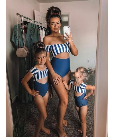 Family Matching Swimwear One Piece Bathing Suit Striped Hollow Out Monokini Mommy and Me Beachwear Boys Blue-striped $13.99 S...