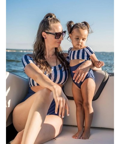 Family Matching Swimwear One Piece Bathing Suit Striped Hollow Out Monokini Mommy and Me Beachwear Boys Blue-striped $13.99 S...