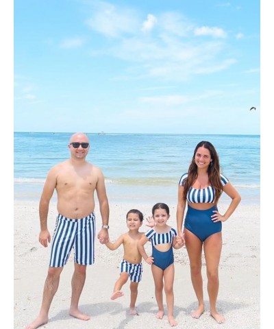 Family Matching Swimwear One Piece Bathing Suit Striped Hollow Out Monokini Mommy and Me Beachwear Boys Blue-striped $13.99 S...