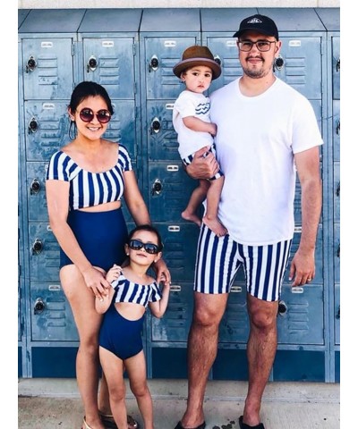 Family Matching Swimwear One Piece Bathing Suit Striped Hollow Out Monokini Mommy and Me Beachwear Boys Blue-striped $13.99 S...