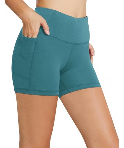 Women's 8"/ 5"/ 3" Biker Shorts High Waist Yoga Workout Gym Running Volleyball Spandex Shorts with Pockets 5 inches Green-cla...