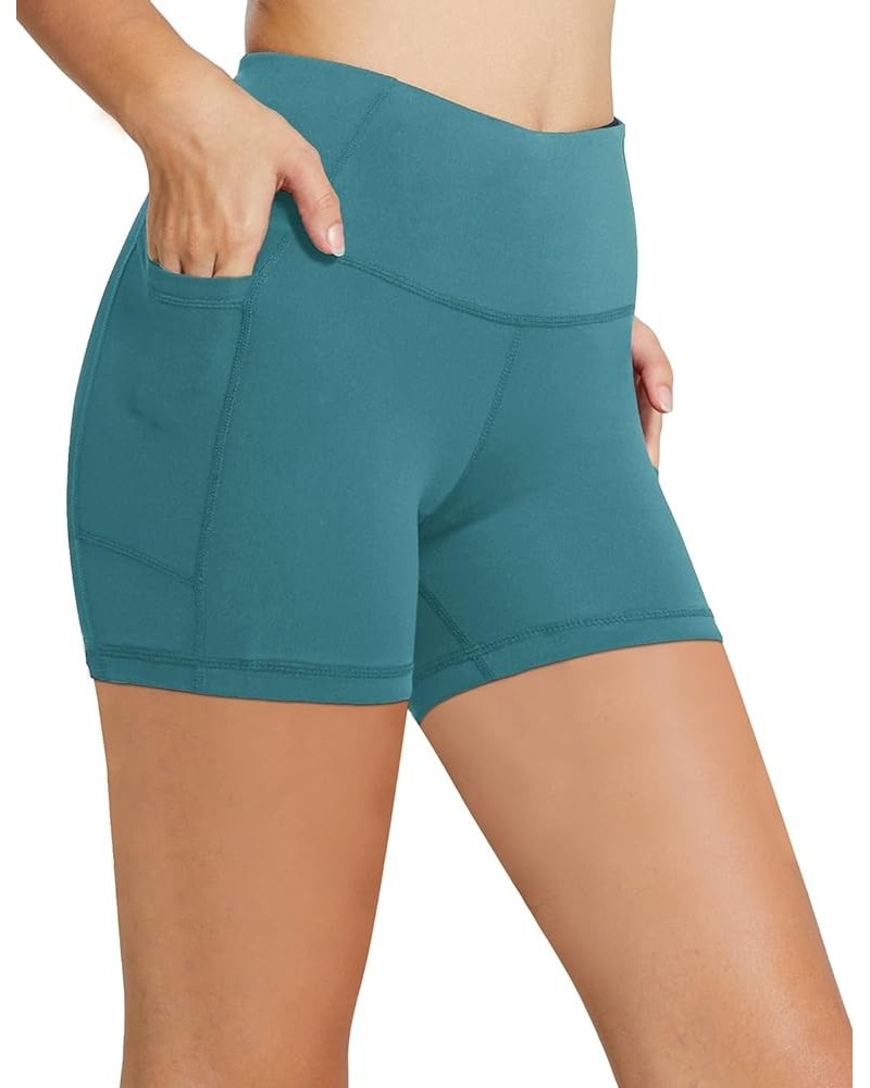 Women's 8"/ 5"/ 3" Biker Shorts High Waist Yoga Workout Gym Running Volleyball Spandex Shorts with Pockets 5 inches Green-cla...