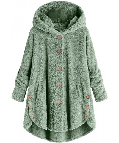 Oversized Warm Winter Coats Women Faux Fur Sherpa Jacket Fuzzy Fleece Pullover Hoodie Button Down Outerwear Coat Plus Green $...