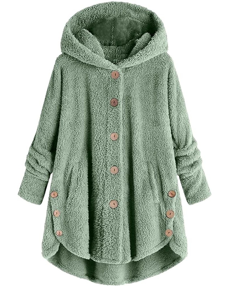 Oversized Warm Winter Coats Women Faux Fur Sherpa Jacket Fuzzy Fleece Pullover Hoodie Button Down Outerwear Coat Plus Green $...