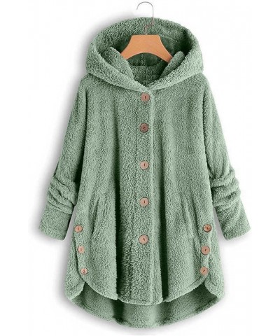 Oversized Warm Winter Coats Women Faux Fur Sherpa Jacket Fuzzy Fleece Pullover Hoodie Button Down Outerwear Coat Plus Green $...