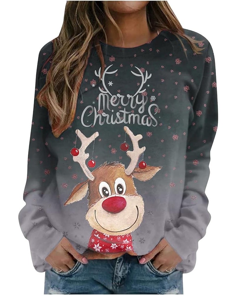 Ugly Christmas Sweater for Women Funny Cute Xmas Reindeer Christmas Tree Printed Tops Long Sleeve Crewneck Pullover 02-gray $...