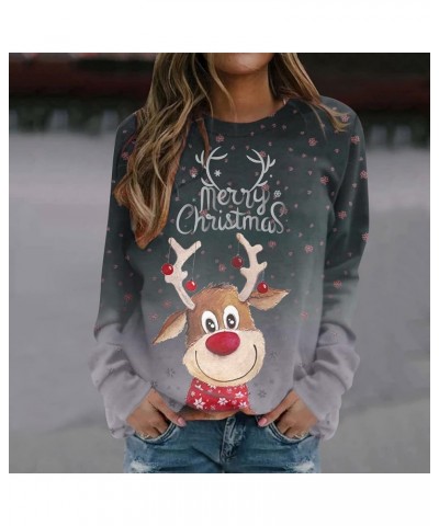 Ugly Christmas Sweater for Women Funny Cute Xmas Reindeer Christmas Tree Printed Tops Long Sleeve Crewneck Pullover 02-gray $...