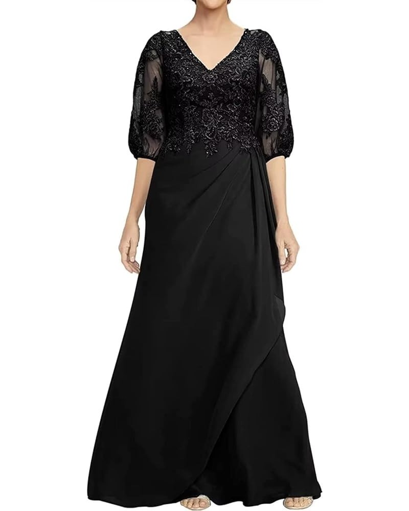 Mother of The Bride Dresses Chiffon Formal Evening Dress V Neck Wedding Guest Dresses for Women Long Sleeve Plus Size Black $...