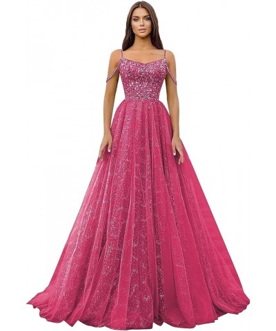 Off Shoulder Sequin Prom Dresses Long Glitter Tulle Wedding Party Dress Formal Ball Gown for Women Rose $35.87 Dresses