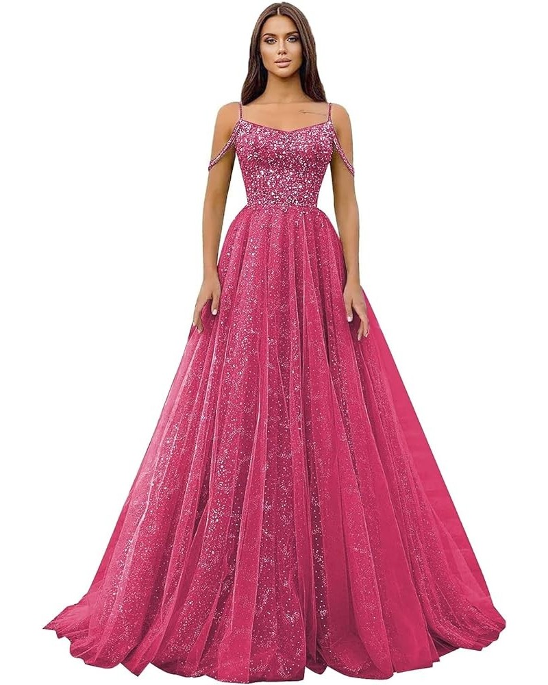 Off Shoulder Sequin Prom Dresses Long Glitter Tulle Wedding Party Dress Formal Ball Gown for Women Rose $35.87 Dresses