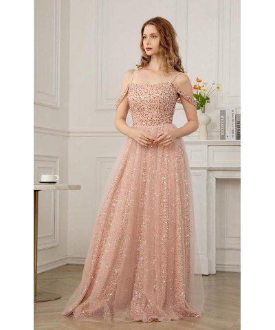 Off Shoulder Sequin Prom Dresses Long Glitter Tulle Wedding Party Dress Formal Ball Gown for Women Rose $35.87 Dresses