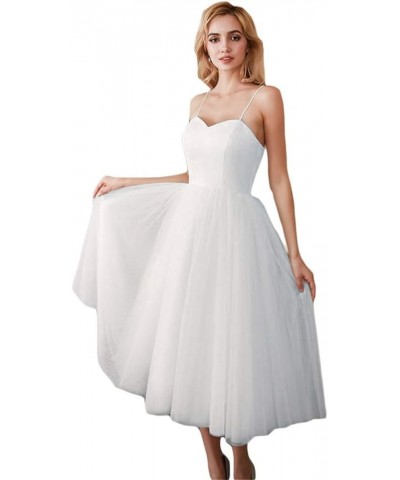 Spaghetti Straps Tulle Tea Length Wedding Dress for Bride Ivory $28.05 Dresses