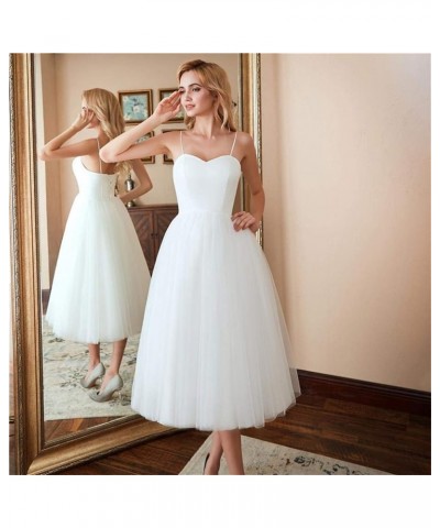 Spaghetti Straps Tulle Tea Length Wedding Dress for Bride Ivory $28.05 Dresses