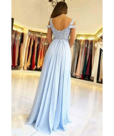 Women's Chiffon Bridesmaid Dresses Long Cold Shoulder Formal Evening Gowns with Slit Lace Bodice Prom Party Dresses Ivory $34...