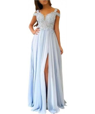 Women's Chiffon Bridesmaid Dresses Long Cold Shoulder Formal Evening Gowns with Slit Lace Bodice Prom Party Dresses Ivory $34...