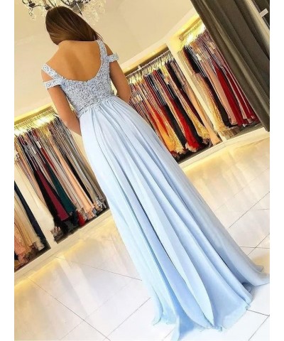 Women's Chiffon Bridesmaid Dresses Long Cold Shoulder Formal Evening Gowns with Slit Lace Bodice Prom Party Dresses Ivory $34...