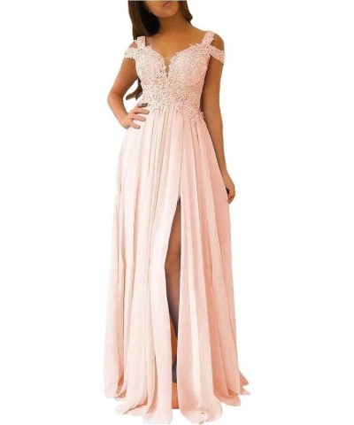 Women's Chiffon Bridesmaid Dresses Long Cold Shoulder Formal Evening Gowns with Slit Lace Bodice Prom Party Dresses Ivory $34...