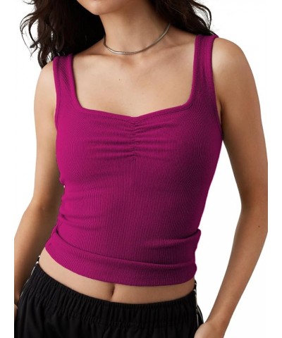 Womens Cinched Front Ribbed Tank Tops for Women Square Neck Sleeveless Crop Top Knit Cami Basic Tops Pink $14.74 Tanks