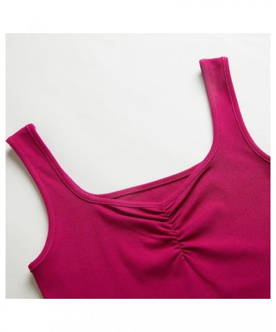 Womens Cinched Front Ribbed Tank Tops for Women Square Neck Sleeveless Crop Top Knit Cami Basic Tops Pink $14.74 Tanks