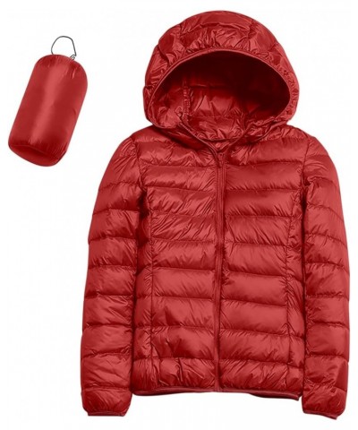 Packable Down Jacket Women Warm Lightweight Jacket Hooded Windproof Winter Coat Down Coat Outerwear Outerwear Red $11.50 Jackets