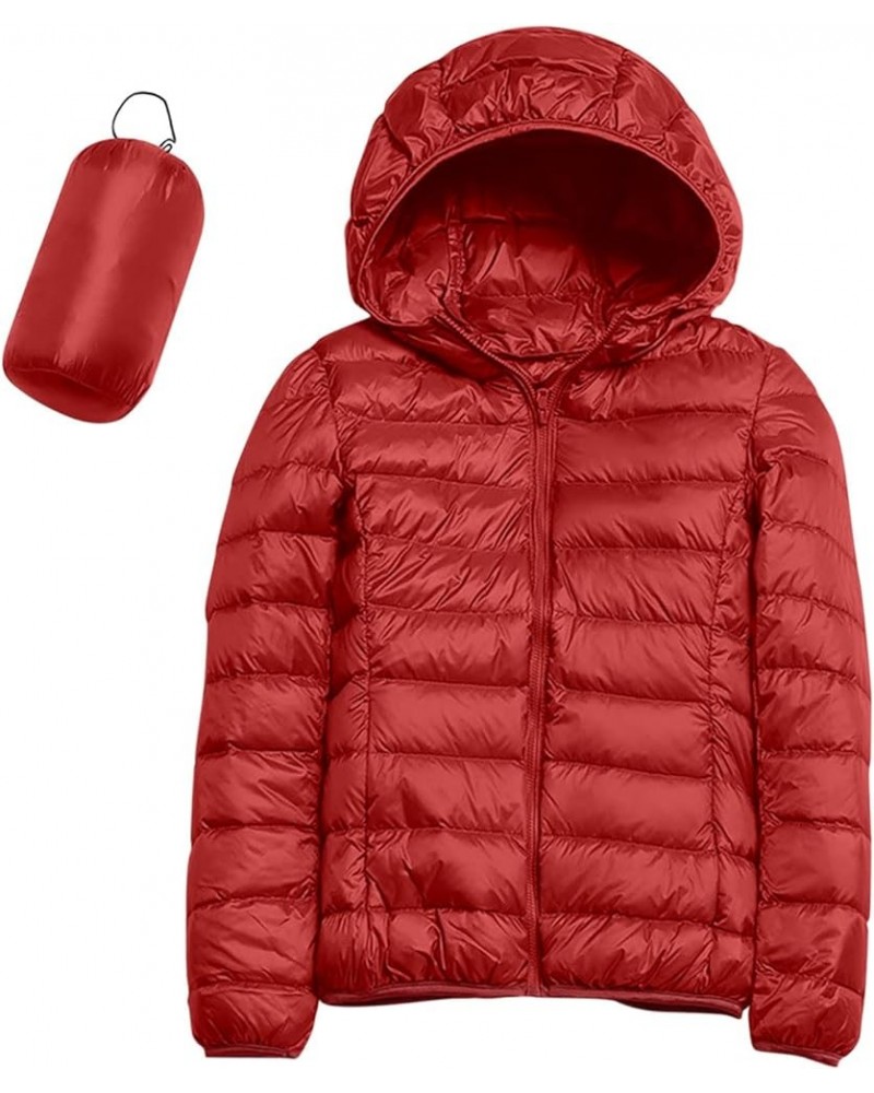 Packable Down Jacket Women Warm Lightweight Jacket Hooded Windproof Winter Coat Down Coat Outerwear Outerwear Red $11.50 Jackets