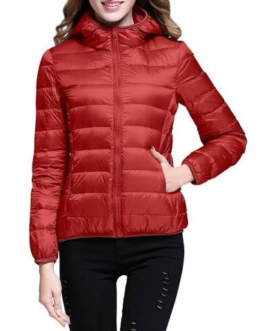 Packable Down Jacket Women Warm Lightweight Jacket Hooded Windproof Winter Coat Down Coat Outerwear Outerwear Red $11.50 Jackets