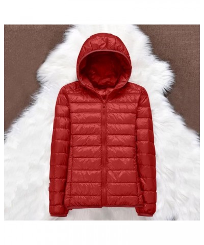 Packable Down Jacket Women Warm Lightweight Jacket Hooded Windproof Winter Coat Down Coat Outerwear Outerwear Red $11.50 Jackets