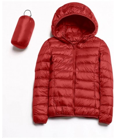 Packable Down Jacket Women Warm Lightweight Jacket Hooded Windproof Winter Coat Down Coat Outerwear Outerwear Red $11.50 Jackets