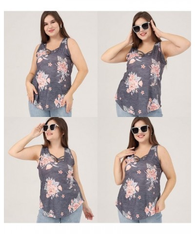 Plus Size Tank Tops for Women V/Round Neck with Zipper/Ring Hole Sleeveless Shirt Casual Oversized Tie Dye Tank XL-5XL W-a327...