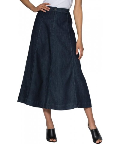 Women's Plus Size Petite Invisible Stretch Contour A-Line Maxi Skirt Dark Wash $24.60 Skirts