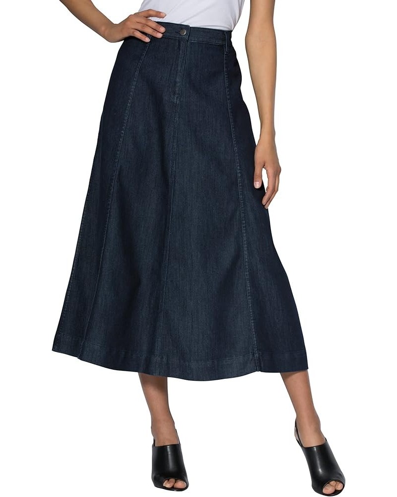 Women's Plus Size Petite Invisible Stretch Contour A-Line Maxi Skirt Dark Wash $24.60 Skirts