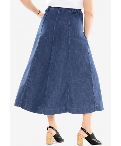 Women's Plus Size Petite Invisible Stretch Contour A-Line Maxi Skirt Dark Wash $24.60 Skirts