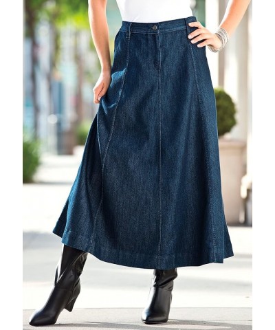 Women's Plus Size Petite Invisible Stretch Contour A-Line Maxi Skirt Dark Wash $24.60 Skirts