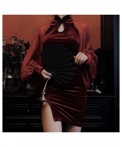 Women's Bodycon Mini Dress Sexy Cheongsam Chinese Style Side Slit Qipao Solid Color Vintage Dress 21108-wine Red $14.50 Dresses