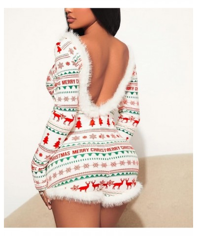 Womens Christmas Romper Pajamas One Piece Printed Bodycon Jumpsuit Shorts Sexy One Piece Pjs Overall B Fur Red Green $9.17 Sl...